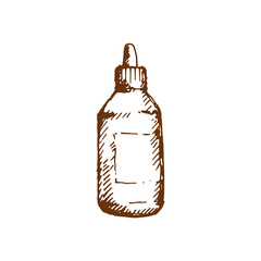 Hand drawn dropper bottle for medical or cosmetic fluid, drops, oil. Sketched mock-up of package.