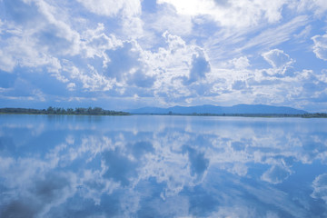 Obraz premium Blue sky background with white clouds.