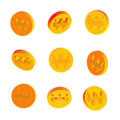 Golden Coins with Won Symbols