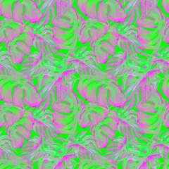 Watercolor Seamless Pattern. Hand Painted Illustration of Tropical Leaves and Flowers. Tropic Summer Motif with Liana Pattern.