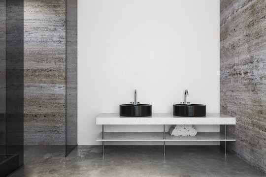 Contemporary bathroom with sinks and copyspace