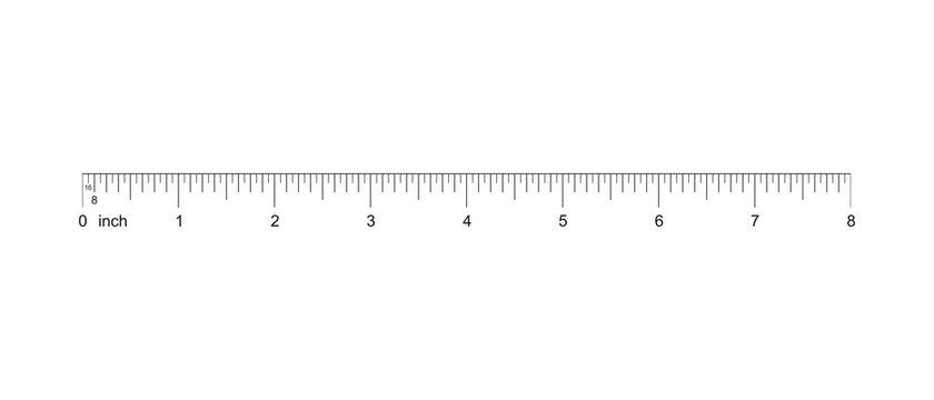 Ruler 8 inch. 8-inch grid with a division of 1/2 1/4 1/8 1/16. Measuring tool. Ruler Graduation. Ruler grid 8-inch. Size indicator units. Metric inch size indicators. Vector AI10