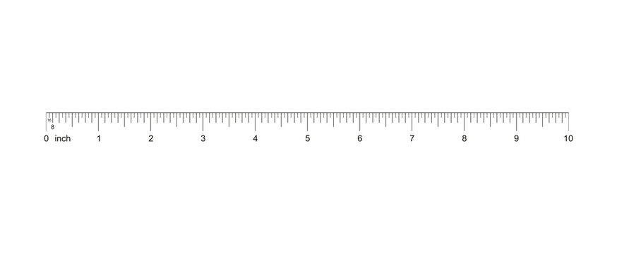 Ruler 10 inch. 10-inch grid with a division of 1/2 1/4 1/8 1/16. Measuring tool. Ruler Graduation. Ruler grid 10-inch. Size indicator units. Metric inch size indicators. Vector AI10