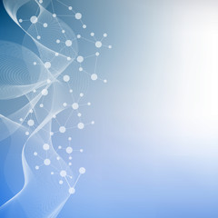 Structure molecule and communication. Dna, atom, neurons. Scientific concept for your design. Connected lines with dots. Medical, technology, chemistry, science background. illustration.