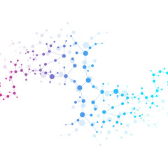 Naklejka premium Structure molecule and communication. Dna, atom, neurons. Scientific concept for your design. Connected lines with dots. Medical, technology, chemistry, science background. illustration.