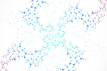 Structure molecule and communication. Dna, atom, neurons. Scientific concept for your design. Connected lines with dots. Medical, technology, chemistry, science background. illustration.