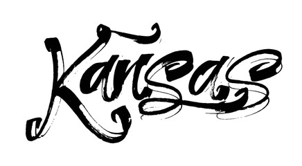 Kansas. Modern Calligraphy Hand Lettering for Serigraphy Print