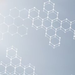 Geometric abstract background with connected line and dots. Structure molecule and communication. Scientific concept for your design. Medical, technology, science background. illustration.