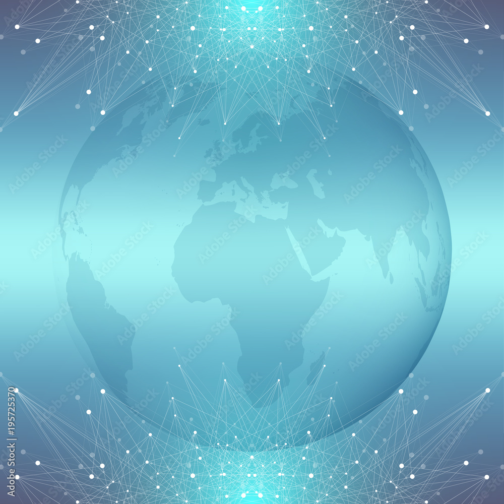 Aufkleber raphic abstract background communication. Geometric scientific pattern with compounds. Minimal array lines and dots. Digital data visualization. Scientific illustration with the globe for your design.