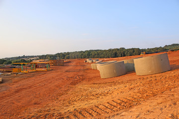 Naklejka premium Pipes on a road construction site