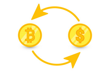 bitcoin exchange logo on white background. Gold coing. Concept for internet banking. Vector