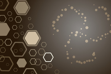 Illustration of abstract dark brown wide background with different size hexagon shapes.