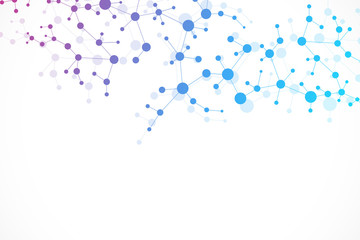 Structure molecule and communication. Dna, atom, neurons. Scientific concept for your design. Connected lines with dots. Medical, technology, chemistry, science background. illustration.