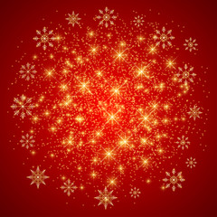Christmas and Happy New Years background with golden snowflakes, illustration.