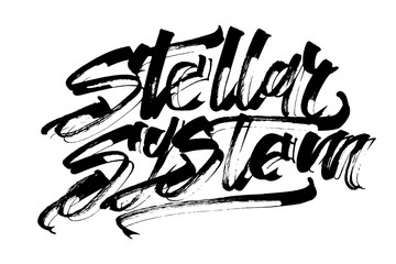 Stellar System. Modern Calligraphy Hand Lettering for Serigraphy Print