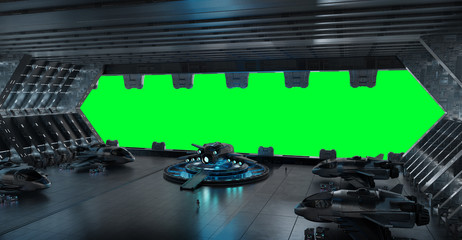 Llanding strip spaceship interior isolated on green background 3D rendering