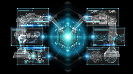 Robotics arms with digital screen 3D rendering