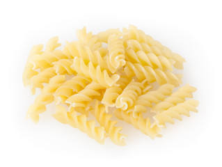 Uncooked fusilli pasta isolated on white background