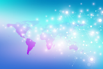 Political World Map with global technology networking concept. Digital data visualization. Lines plexus. Big Data background communication. Scientific illustration.