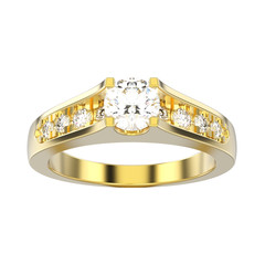 3D illustration isolated yellow gold decorative engagement wedding diamond ring