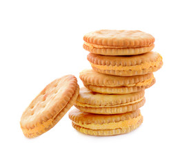 sandwich cookies with cream isolated on white background