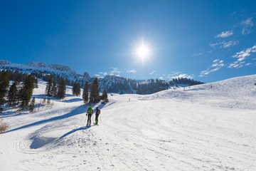 Fototapeta na wymiar Ski tourer on the way up to Mountain Kampenwand