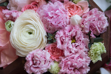 a bunch of fresh tender beautiful pink and white flowers	