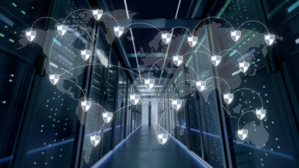 Server room which connected to the global cloud data,3d rendering.