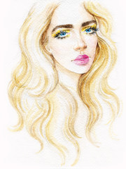 Obraz premium beautiful woman. fashion illustration. watercolor painting