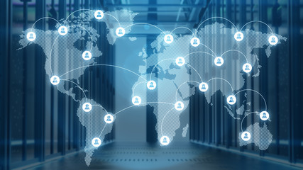 Server room which connected to the global cloud data,3d rendering.