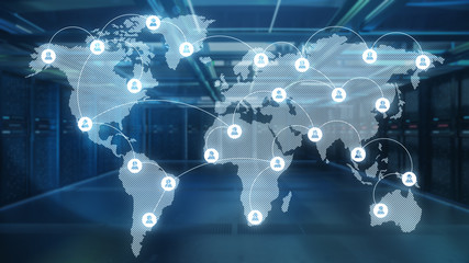 Server room which connected to the global cloud data,3d rendering.