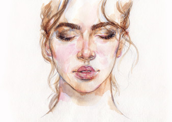 dreamer. beautiful woman. fashion illustration. watercolor painting