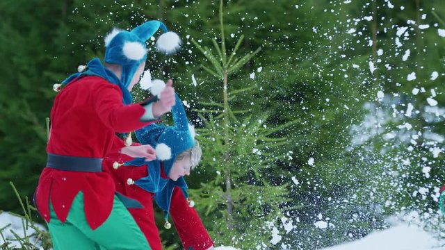 Snowball fight between elves