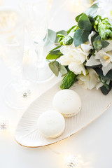 Beautiful wedding decoration with champagne and flowers, elegant