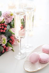 Beautiful wedding decoration with champagne and pink flowers, el