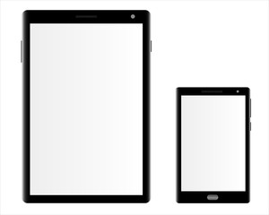 Mockups of  tablet computer and a smartphone on a white background. Can be used as a template for your design. Vector illustration.