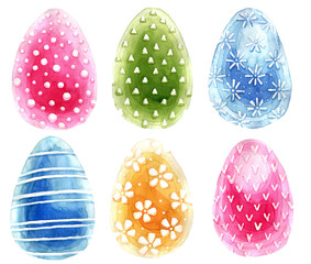 Set of watercolor Easter eggs.