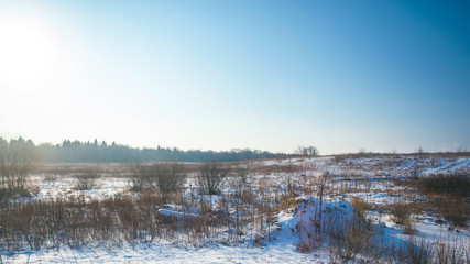 winter rural landscape on a sunny day