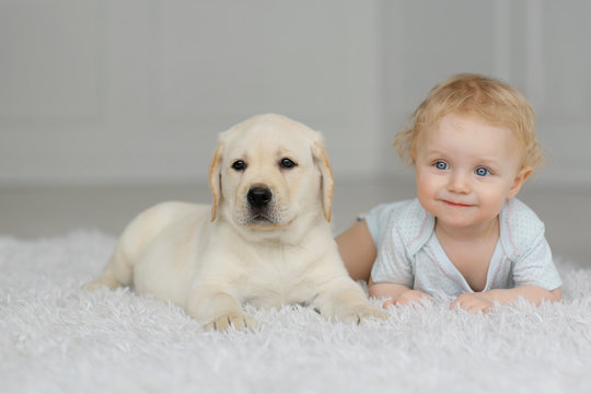 Little girl with puppy