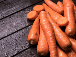  carrots on kitchen table. close-up