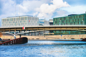 Business downtown and Bridge over Spree River Berlin Mitte