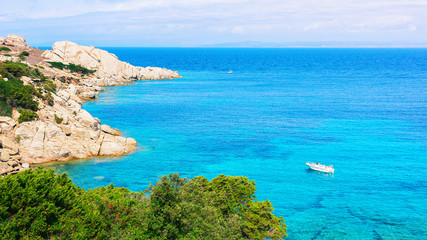 Boat in Mediterranian Sea in Capo Testa