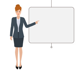 business woman presenting character with a whiteboard. people character flat design.