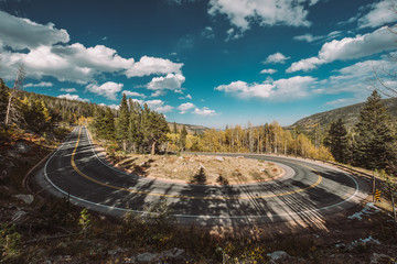 Hairpin turn at autumn in Colorado, USA.