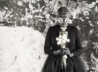 The girl in a gas mask. The threat of ecology. The idea of ​​the need to preserve the...