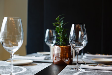 Empty glasses set in restaurant