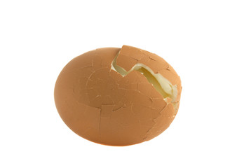 cracked boiled egg isolated on white background