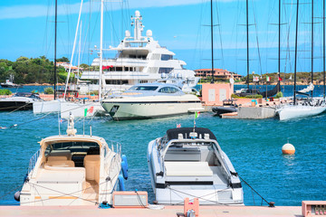 Luxury yachts at marina of Porto Cervo Sardina