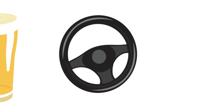 Loop motion video of a steering wheel and beers appearing - drink driving.