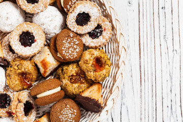 Mixed Cookies Background Dessert. Selective focus.